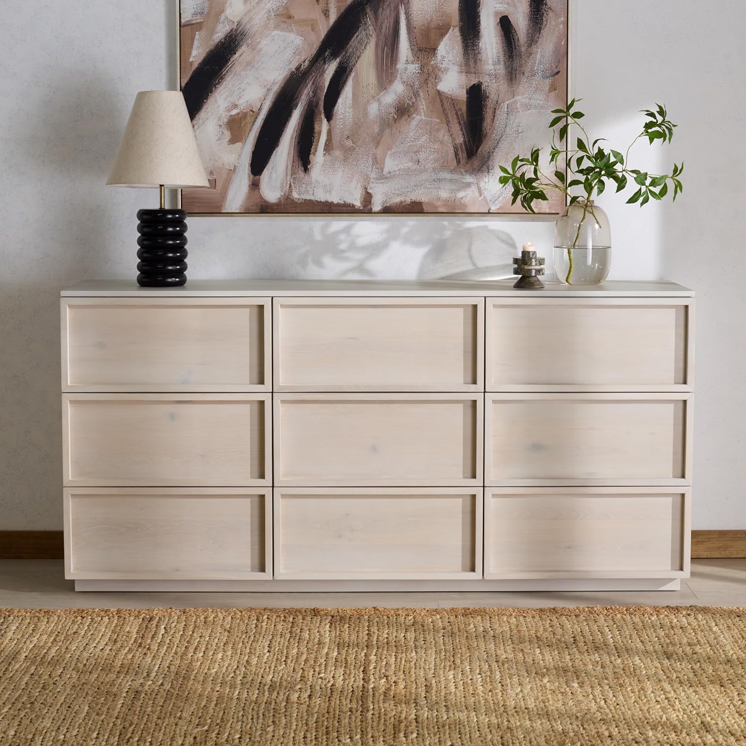 SAFAVIEH Couture - Zeus Dresser - Light Grey 9-Drawer Storage - Fully Assembled - Ideal for Bedroom, Guest Room, 72" W x 20" D x 35" H (SFV7224D)