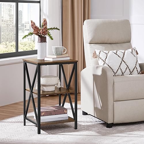 Miniatura 2 de Yaheetech Mesas auxiliares industriales, mesas auxiliares de 3 niveles con estantes de almacenamiento para sala de estar, mesas de sofá de diseño X,
