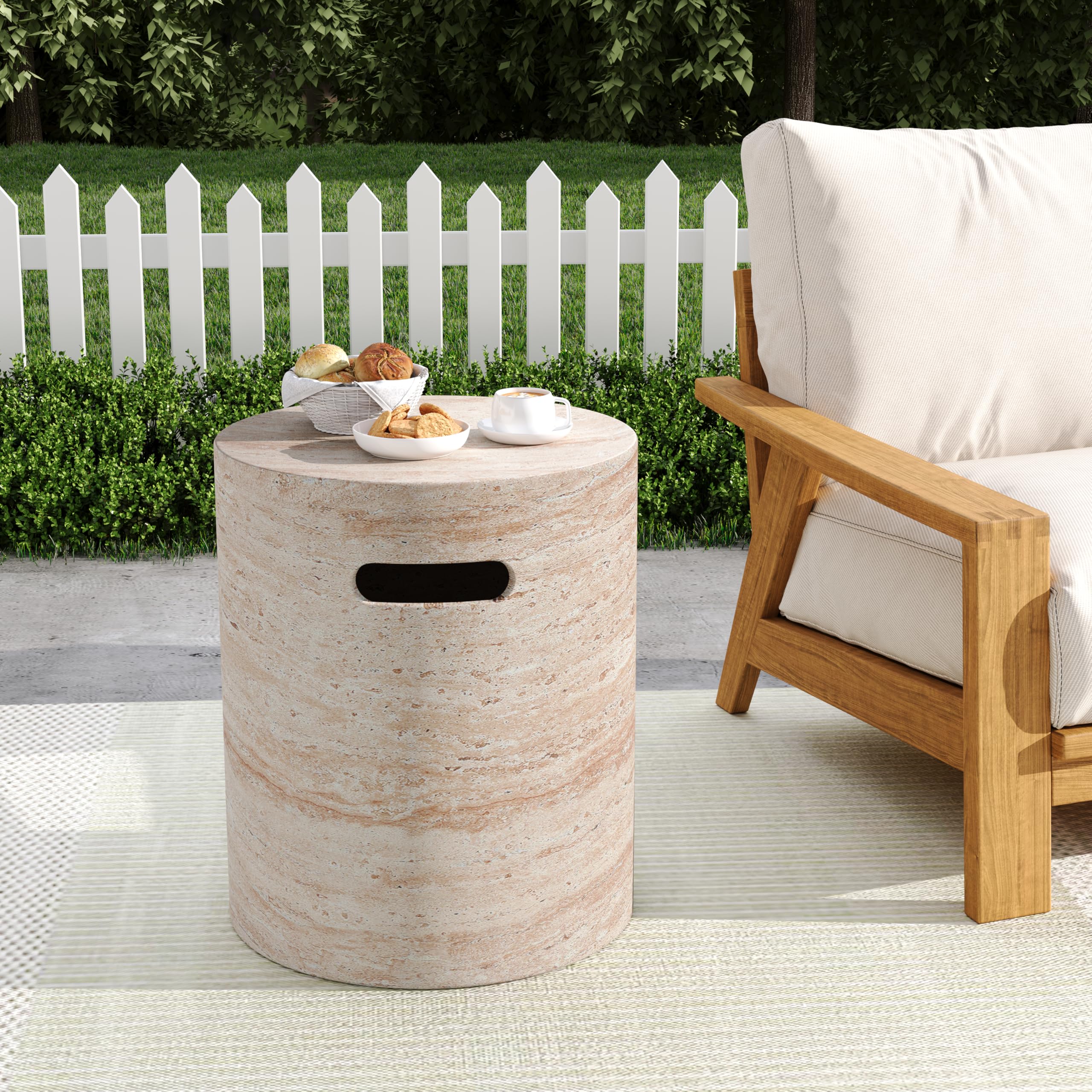Christopher Knight Home Jaym 18.5" H Indoor Outdoor Accent Side Table, Patio Decorative End Table, Round Lightweight Concrete Garden Stool for Patio