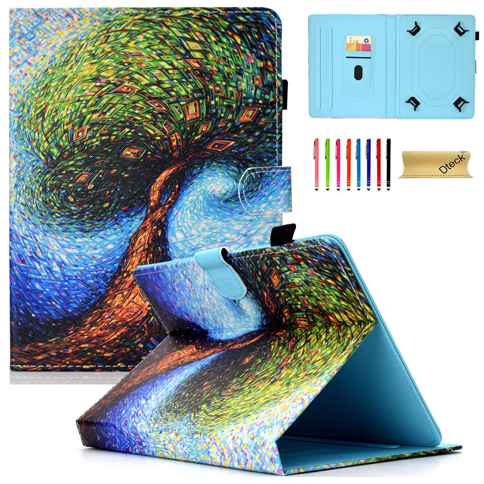 Dteck9.5-10.5 Inch Universal Case, Synthetic Leather Flip Stand Wallet Cute Cover for Apple/Samsung Galaxy/Lenovo/Huawei/Android/Dragon Touch 9.6 9.7 10.1 10.3 10.4 10.5 Inch Tablet, Nature Tree
