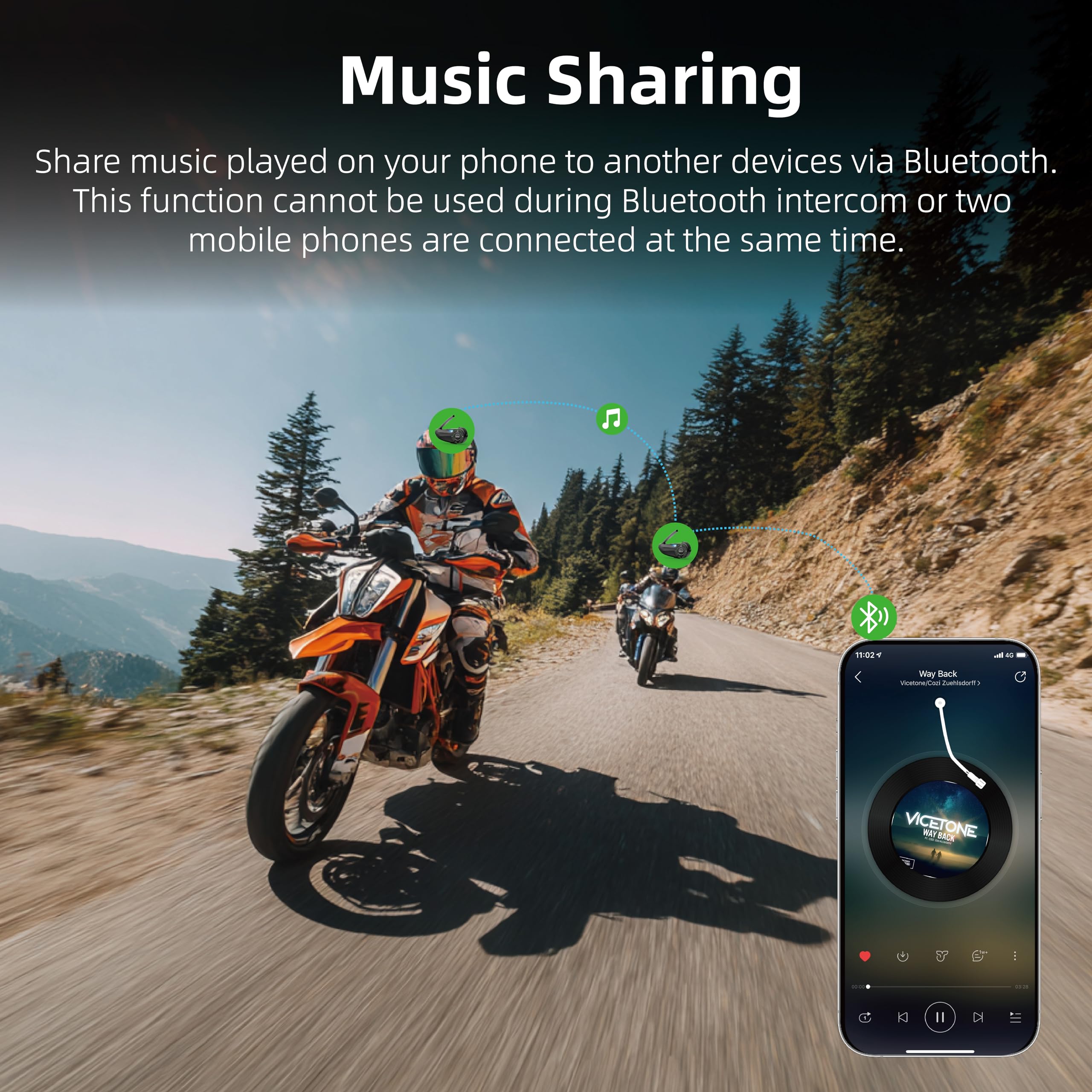 EJEAS Q8 - Cuffie interfono Bluetooth 5.1 per moto, con condivisione della musica e riduzione del rumore CVC, per 6 ciclisti in rete, confezione da 2
