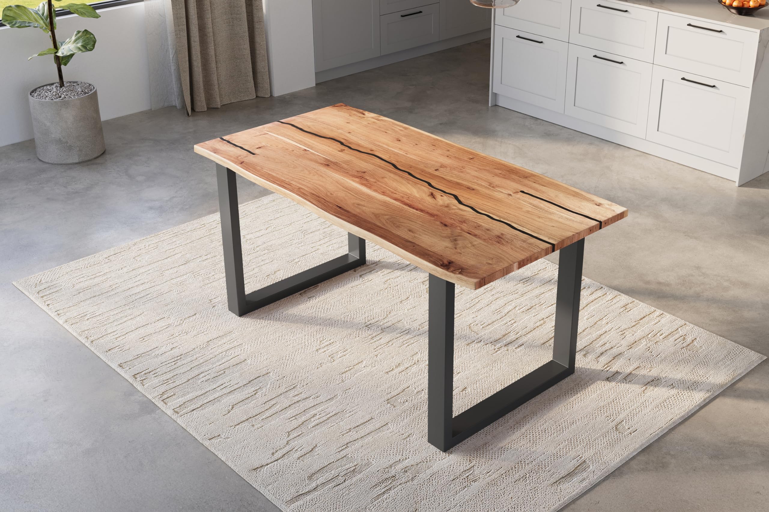 SAM Esstisch Polly Epoxy 140x80 cm Akazie natur Baumkante U schwarz