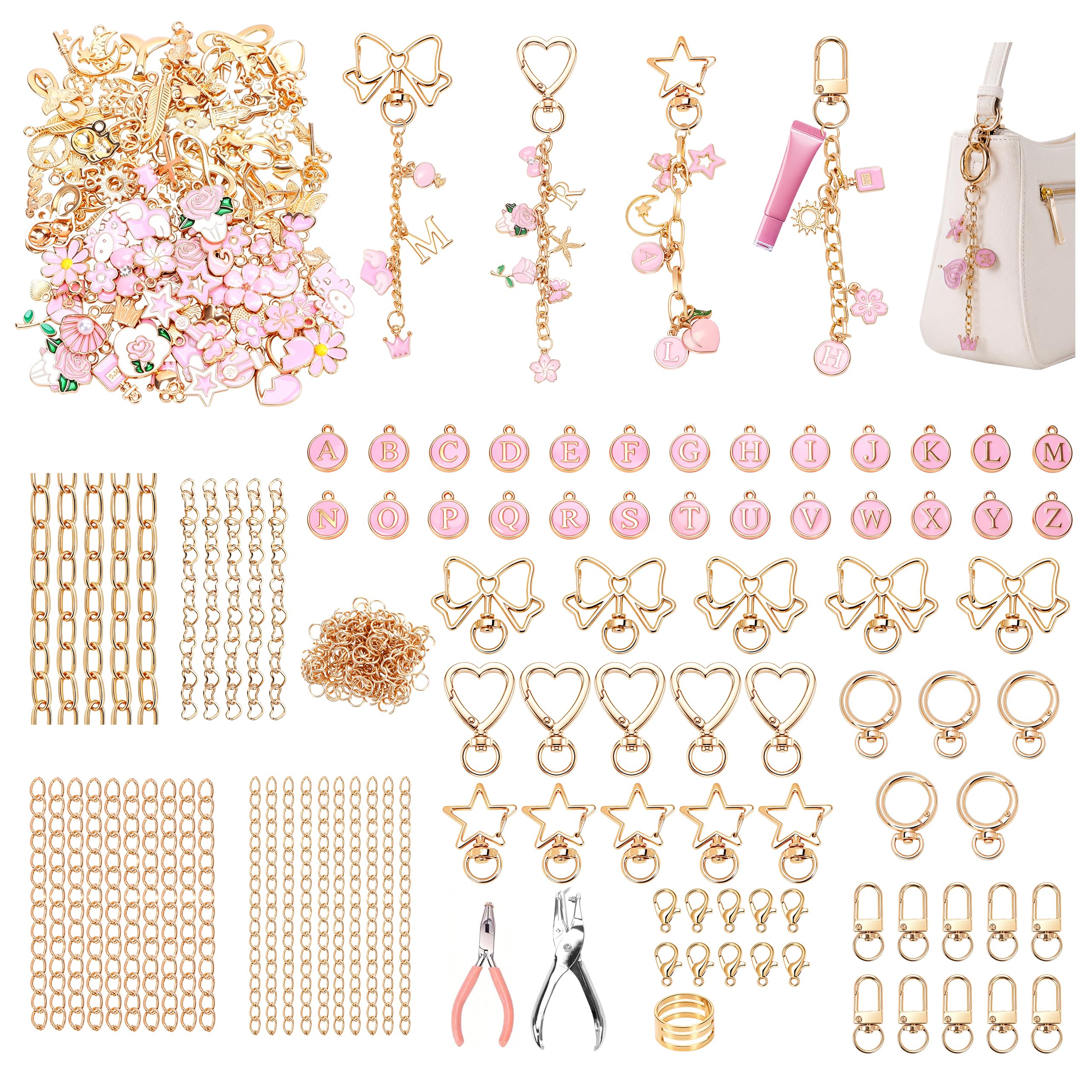 Photo 1 of ***MISSING PIECES***FULGENSZ 400PCS DIY Lipgloss Charm Kit – 136 Charms, 30 Keychains, Extender Chains & Tools for DIY Keychain & Key Chain Charm Kit Projects, Bag Charms, Jewelry Making & Party Gifts (Cute Pink)