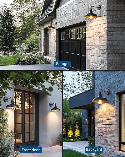 Miniatura 6 de DEWENWILS Paquete de 2 lámparas de pared para exteriores, lámpara de granero de cuello de cisne, linterna negra mate para montaje en pared, aplique