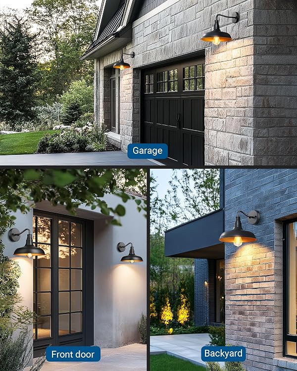 DEWENWILS 2 Pack Outdoor Wall Light Fixture, 120V Gooseneck Barn Light with E26 Sockets, Weatherproof Industrial Wall Lantern Sconce, Porch Light Wall Mount for Frontdoor, Entryway, Garage, ETL Listed by Dewenwils - Image 6