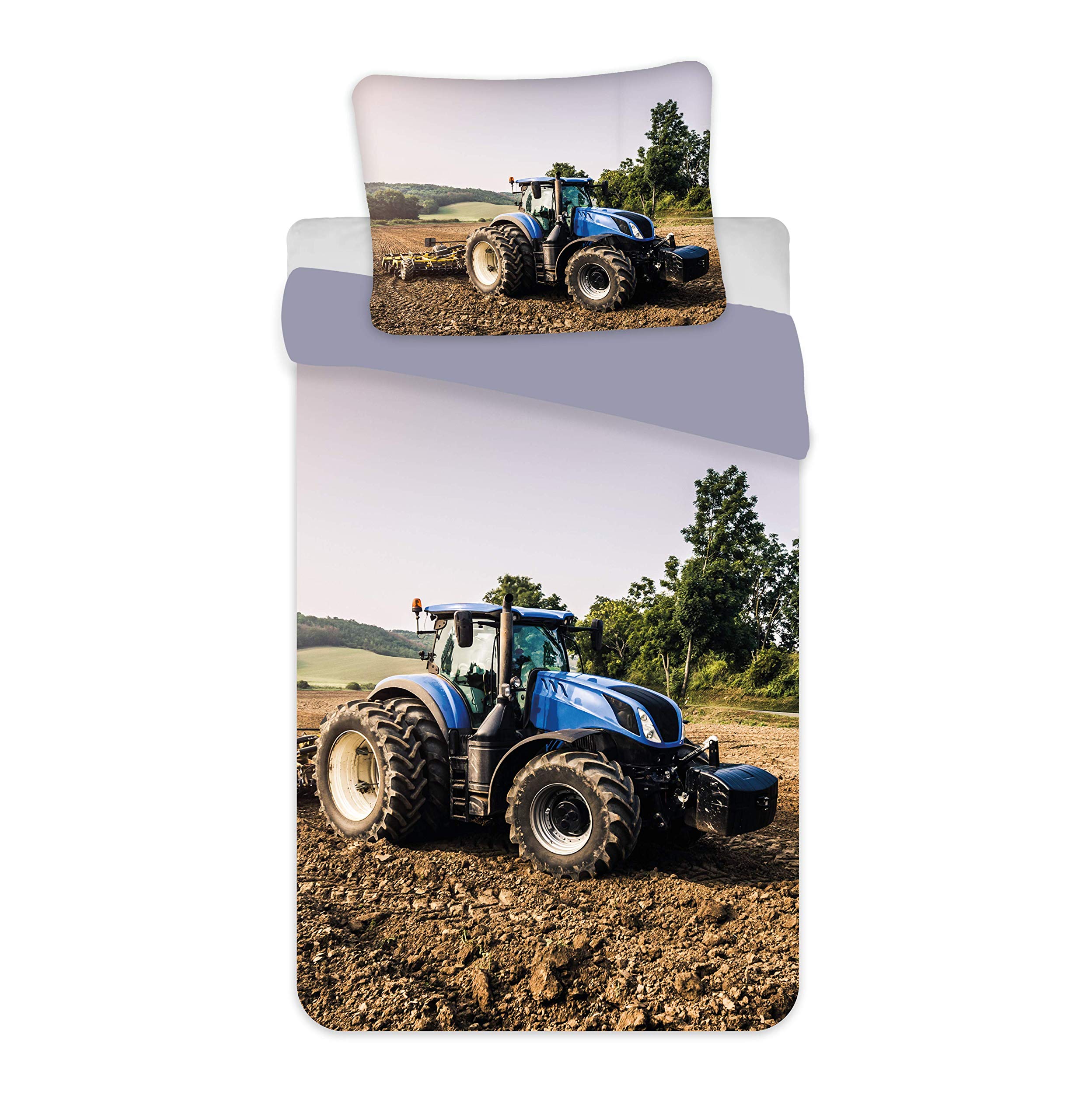 Parure de lit tracteur bleu en coton, cadeau parfait pour enfant
