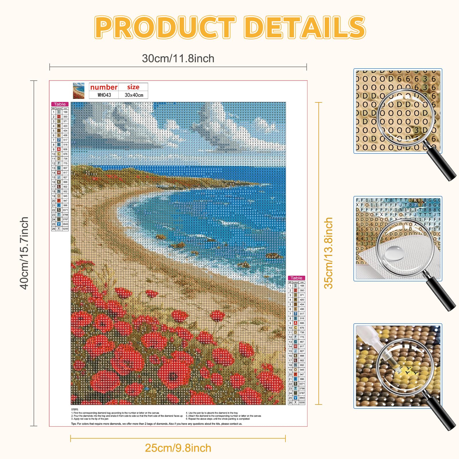 HEIBAGO 5D Landscape Diamond Art Painting Kits for Audlts DIY Full Drill Poppies Diamond Painting for Beginners Rhinestone Diamond Dots Set Ocean Gem Art Crafts for Home Decor 30x40cm - Image 2