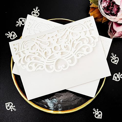 20 tarjetas de invitación de boda cortadas con láser, bolsillos con sello de sobre, diseño floral para bodas, fiestas, despedidas de soltera,