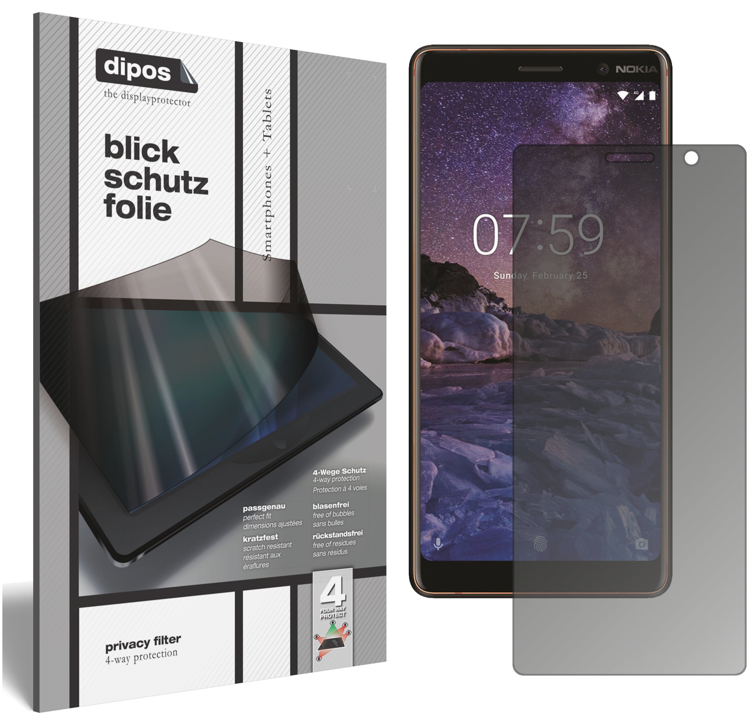 Dipos Pellicola Protettiva Privacy 4 Lati Per Nokia 7 Plus - Anti-Sguardi, Resistente Ai Graffi, Made In Germany - 4