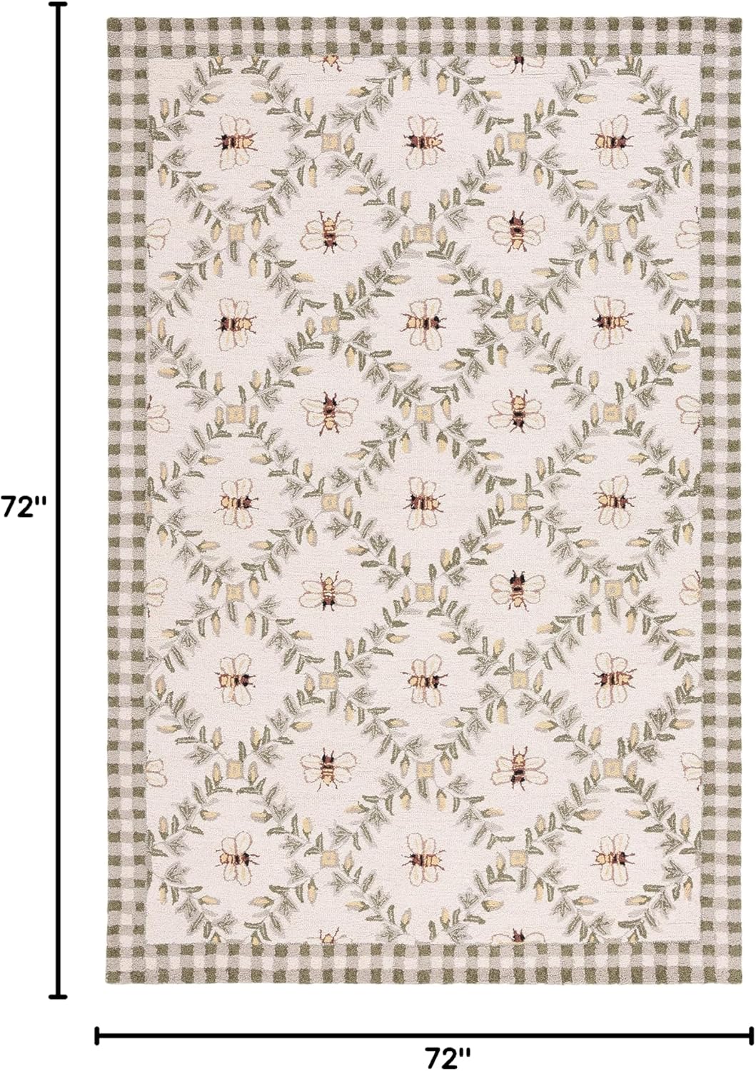 SAFAVIEH Chelsea Collection Area Rug - 6' Square, Ivory & Green, French Country Trellis Design, Hand-Hooked Wool, Ideal for The Living Room, Bedroom, Dining Room (HK55A-6SQ)
