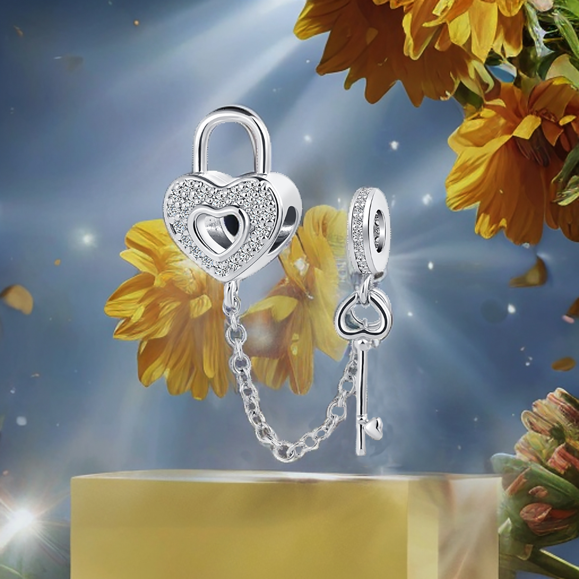 Amazon.com: QeenseKc Key To My Heart Lock Dangle Charm Pave Cubic