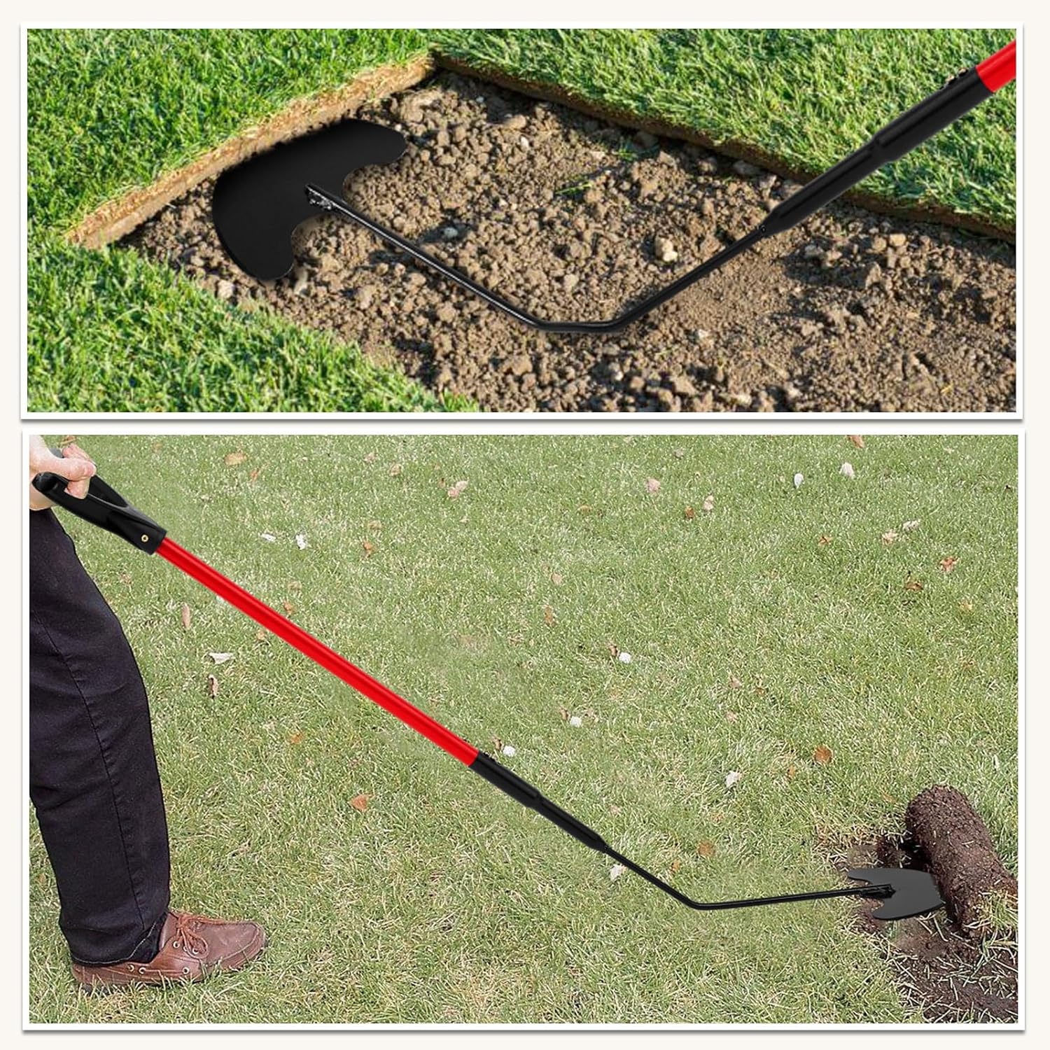 52" Heavy Duty Sod Lifter with D Grip Handle and Steel Shaft Manual Sod Cutter Hand Tool with Gloves for Gardening, Digging, Edging and Lawn Maintenance