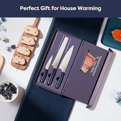 Miniatura 3 de CIARRA Juego de 5 cuchillos de cocina profesionales, juego de cuchillos de chef, cuchillo de pan, cuchillo utilitario, cuchillos de cocina de acero