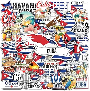 50 Pcs Cuba Stickers Waterproof Cuban Flag Vinyl Decal Country Travel Sticker Laptop Water Bottle Luggage Tablet Phone Scrapbook Skateboard Cup Helmet Journaling Gifts for Teens Adults