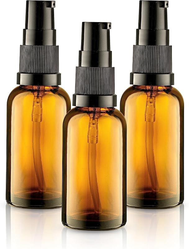 VitalUp Frascos Recarregáveis de Vidro Âmbar com Bomba para Creme, 30 mL, Pacote com 3