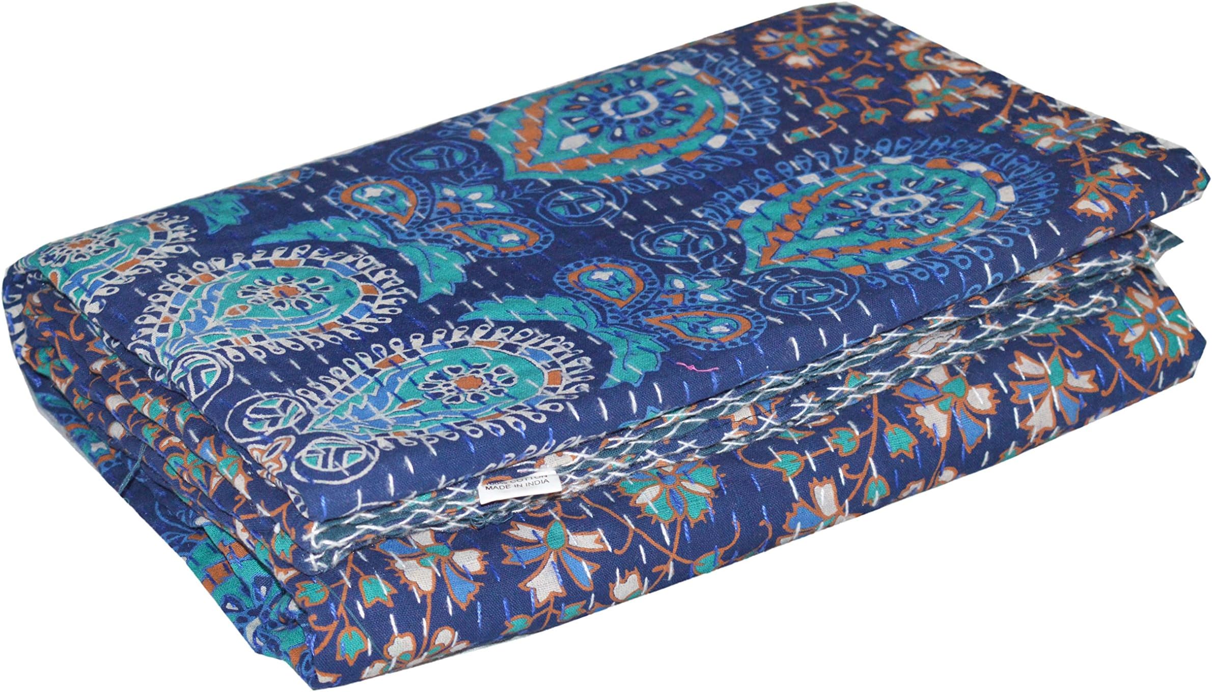 YUVANCRAFTS Mandala Print Bedsheet's Kantha Quilt Indian Handmade Cotton Bedspread Bed Throw Bedding Cover.