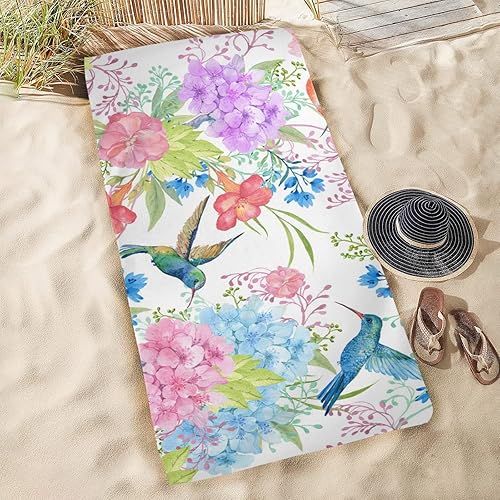 Miniatura 7 de OTVEE Toalla de playa de gran tamaño con diseño de pájaros y colibríes, 31 x 71 pulgadas, extra grande, ligera, suave, absorbente, sin arena, de