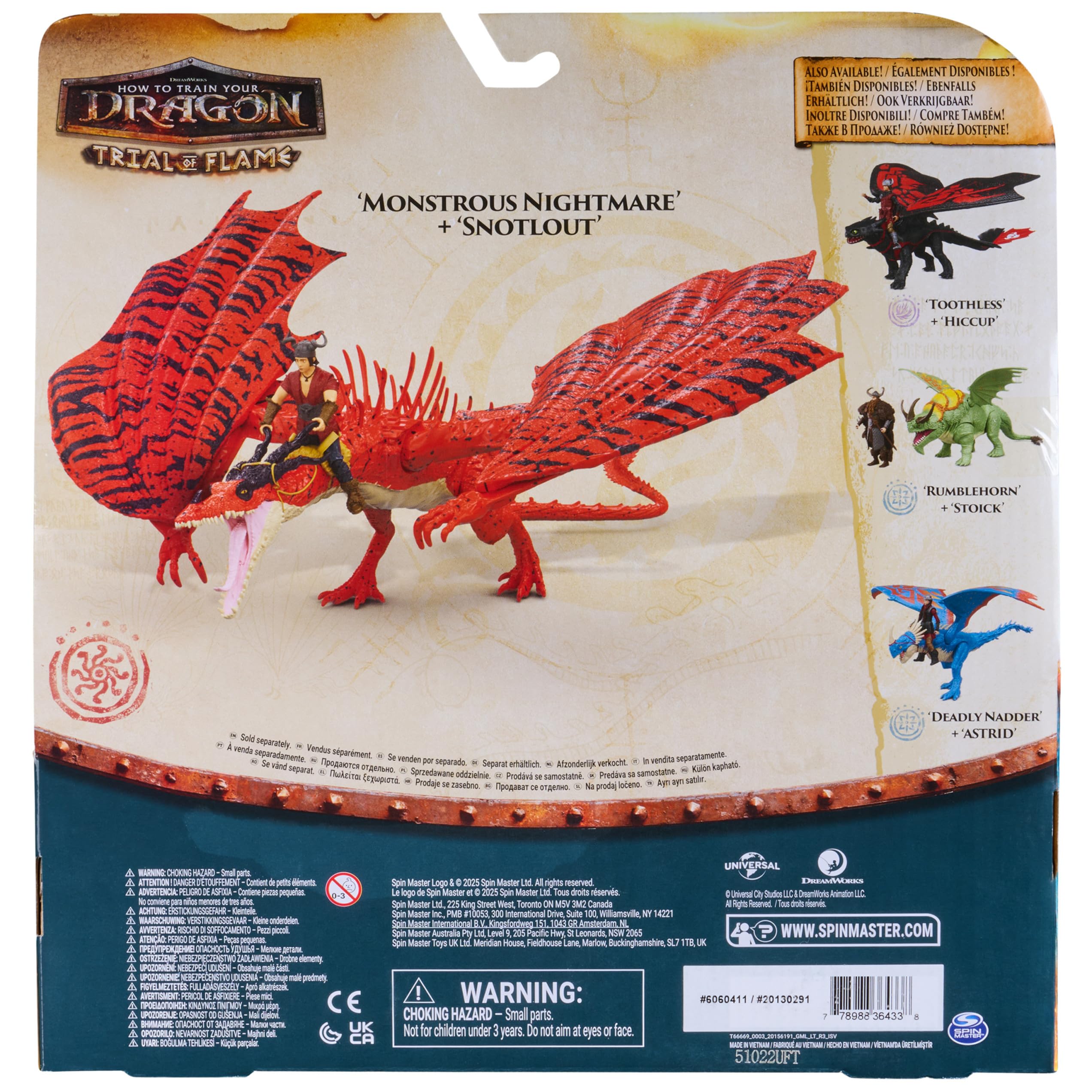 Dragons DreamWorks Dragon Trainer, Monstrous Nightmare e Snotlout, Action Figure del Duo Vichingo, Giocattoli per Bambini dai 4 Anni in su