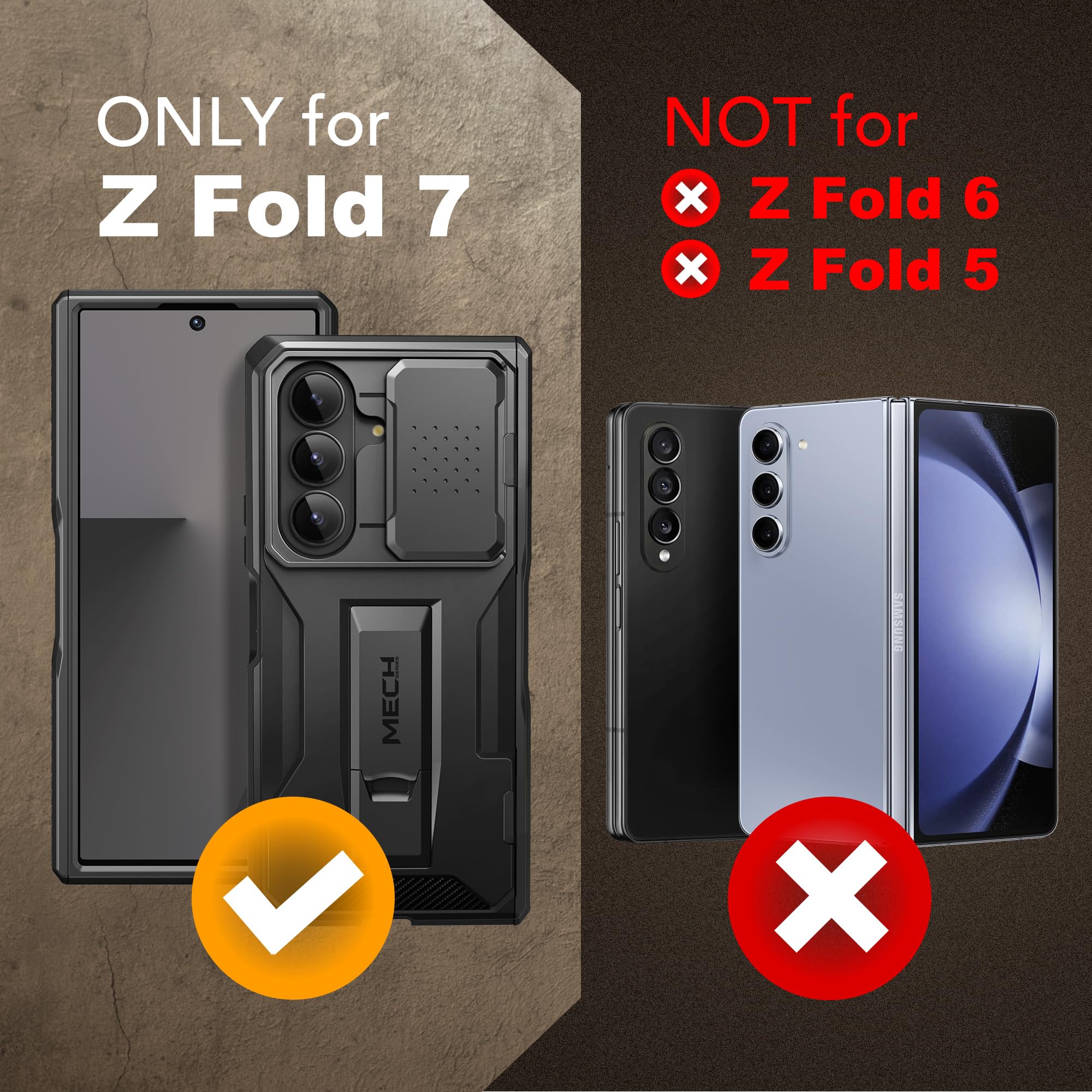 TONGATE Etui Z Fold 7 z osłoną ekranu prywatności, [wbudowana osłona aparatu przesuwnego i stojak] [Anti Spy] wojskowa obudowa na telefon do Samsung Galaxy Z Fold 7 z klipsem do paska, czarna