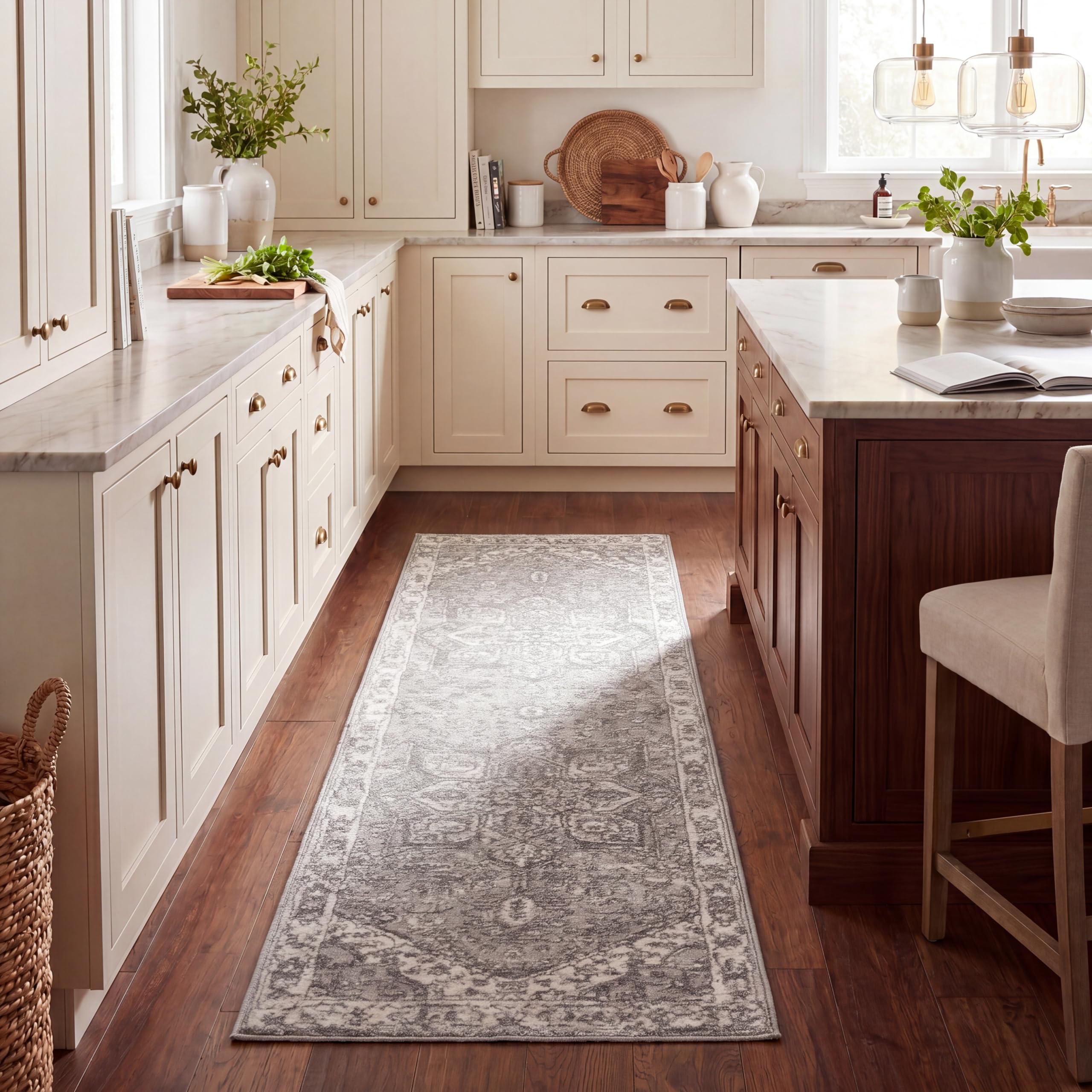 Safavieh Traditional Indoor Woven Runner Area Rug, Brentwood Collection, BNT852, in Cream / Grey, 61 X 244 cm for Living Room, Bedroom or Any Indoor Space