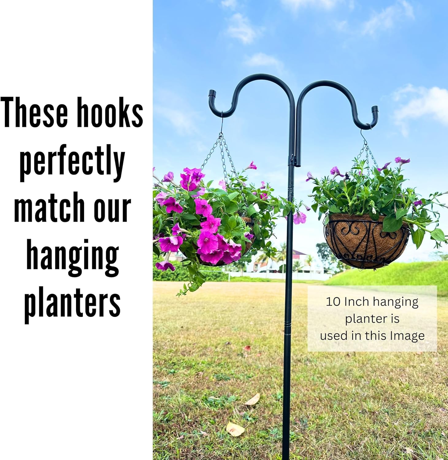 LaLaGreen Shepherd Hooks (63 Inch, 4 Pack) Black Hook for Hanging Planter Basket,Heavy Duty Garden Feeder Pole for Hanging Mount Bird Feeder, Outdoor Plant Holder Hanger Wind Chime Lantern Light Decor