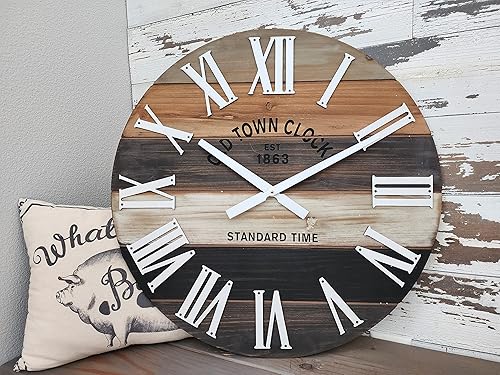 Miniatura 5 de Reloj de pared romano de madera multicolor de 24 pulgadas con playa costera marítima (gris, 24 pulgadas)