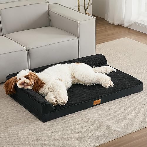 Miniatura 2 de Cama ortopédica para perros de tamaño grande de 36 x 24 pulgadas, impermeable, con cojín en L, con funda extraíble lavable, tapete suave
