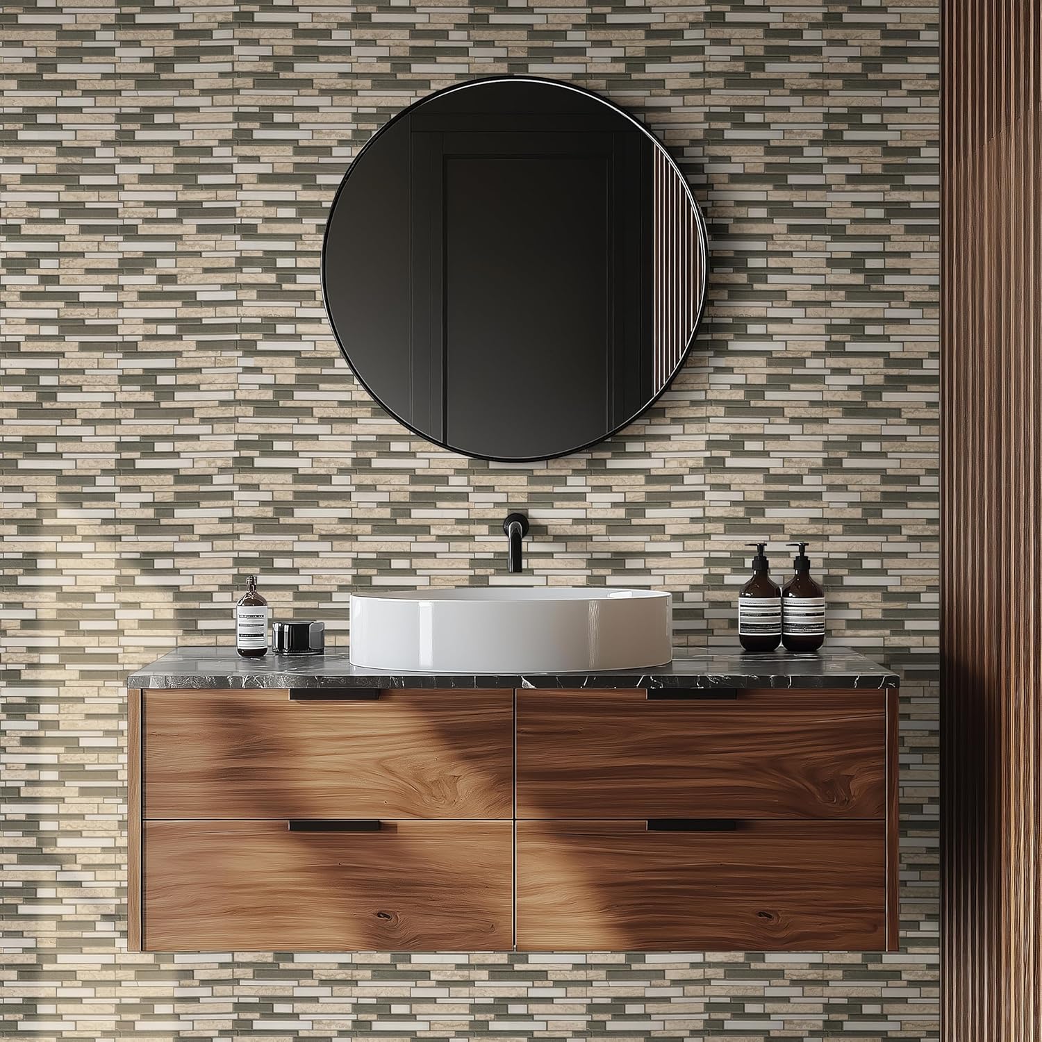 Ackland Vixo Ash Beige 12 in. x 12 in. Mixed Glass Porcelain Blend Mosaic Wall Tile