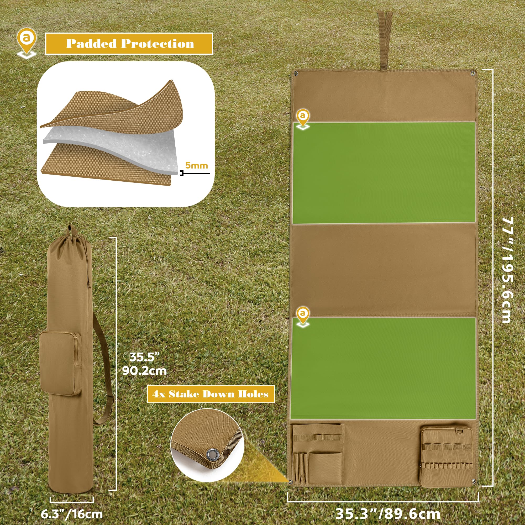 GOBUROS Alfombrilla de Tiro táctica con Bolsa de Transporte, Alfombrillas de Tiro enrollables extragrandes, Manta Acolchada para Tiro Boca Abajo con 2 Bolsillos para Accesorios