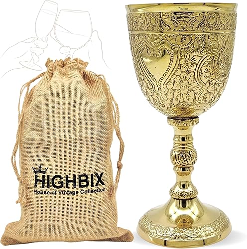 HIGHBIX Copa de vino real de latón macizo hecha a mano Copa de vino de primera calidad Decoración medieval Cáliz gótico Cáliz Antiguo Elegante Copa