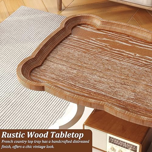 Miniatura 8 de Function Home - Mesa de centro de granja, mesa de cóctel rústica blanca con estante de almacenamiento, mesa de sofá con parte superior natural