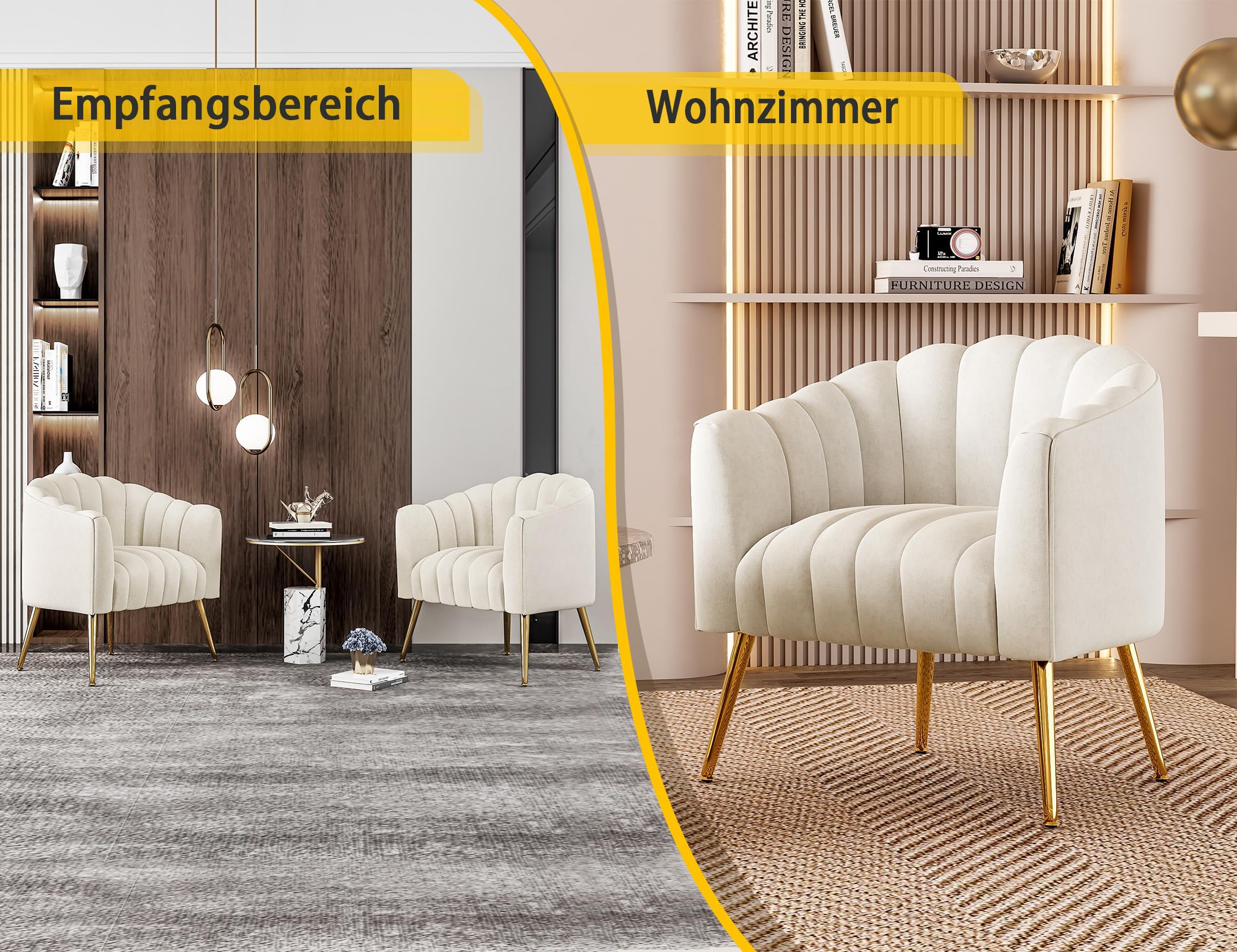 Übergroßer Kürbis Akzentstuhl, Moderner Bequemer Samtgepolsterter Sessel, Luxus Einzelsessel für Wohnzimmer, Warteraum, Büro und Schminktisch, (Beige)