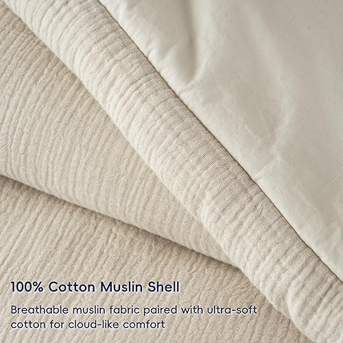 Miniatura 3 de PHF Juego de edredón de muselina de algodón tamaño King, ultra suave, transpirable y ligero para todas las estaciones, relleno 100% poliéster, 3