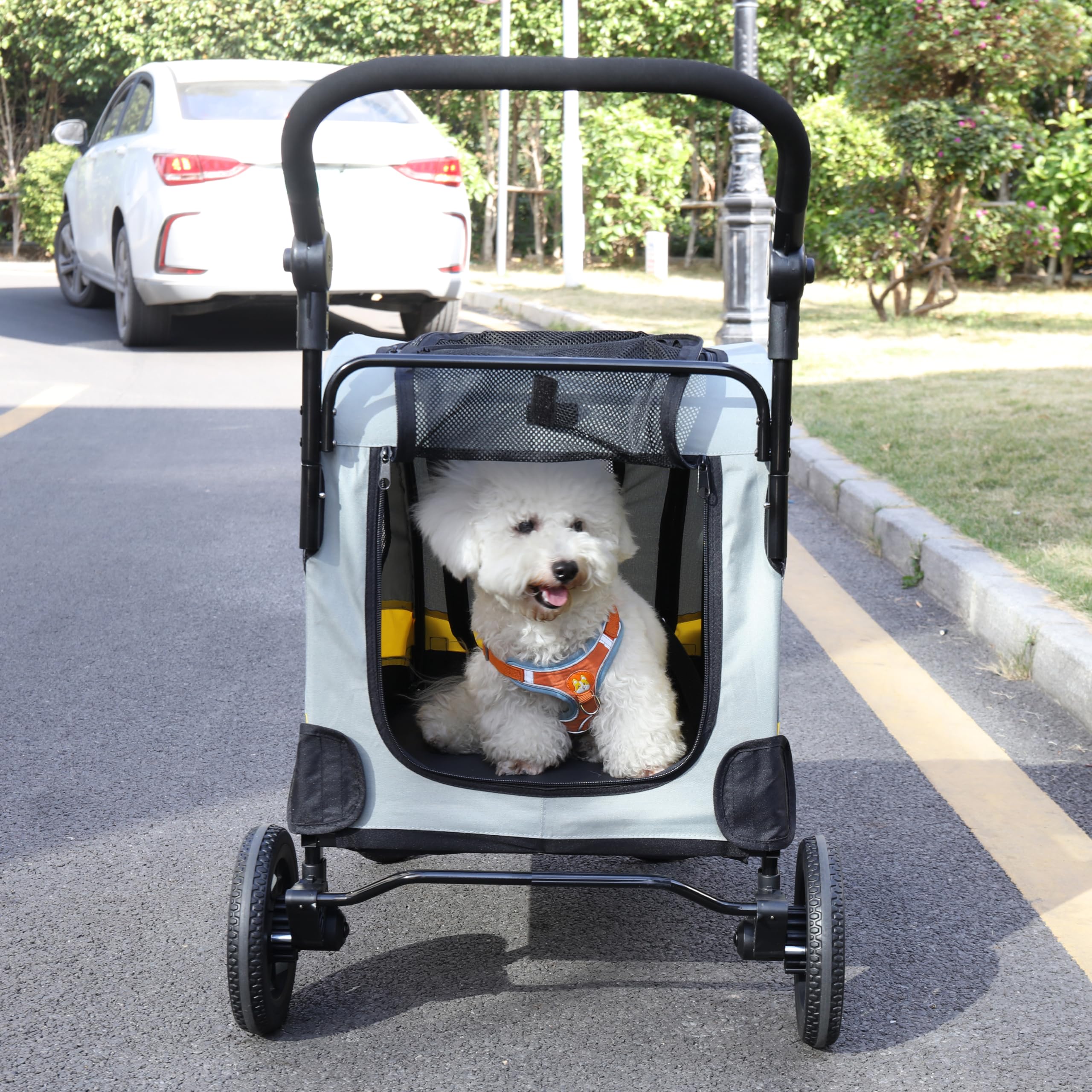 BingoPaw Passeggino per Cani Taglia Piccola: 20kg Carico Passeggino Pieghevole per cane con Ruote Passeggino Traspirante Reisistente Carrozzina per cane per fare lunghe camminate