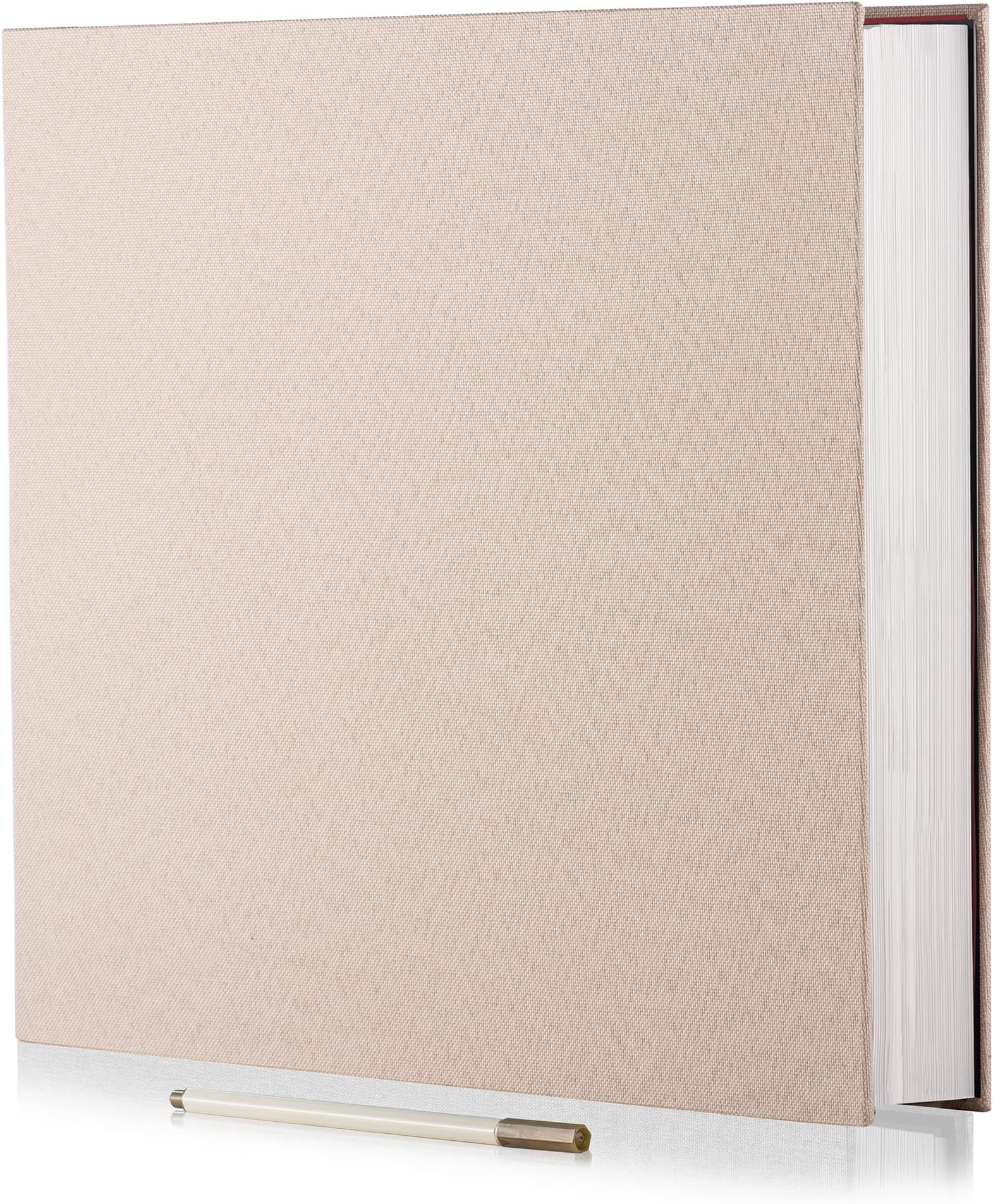 Large Photo Album Self Adhesive 4x6 8x10 10x12 13"x12.8" Magnetic Scrapbook 12.6"x11" 60 Sticky Pages Linen Cover Beige DIY Photo Album with A Metallic Pen and DIY Stickers