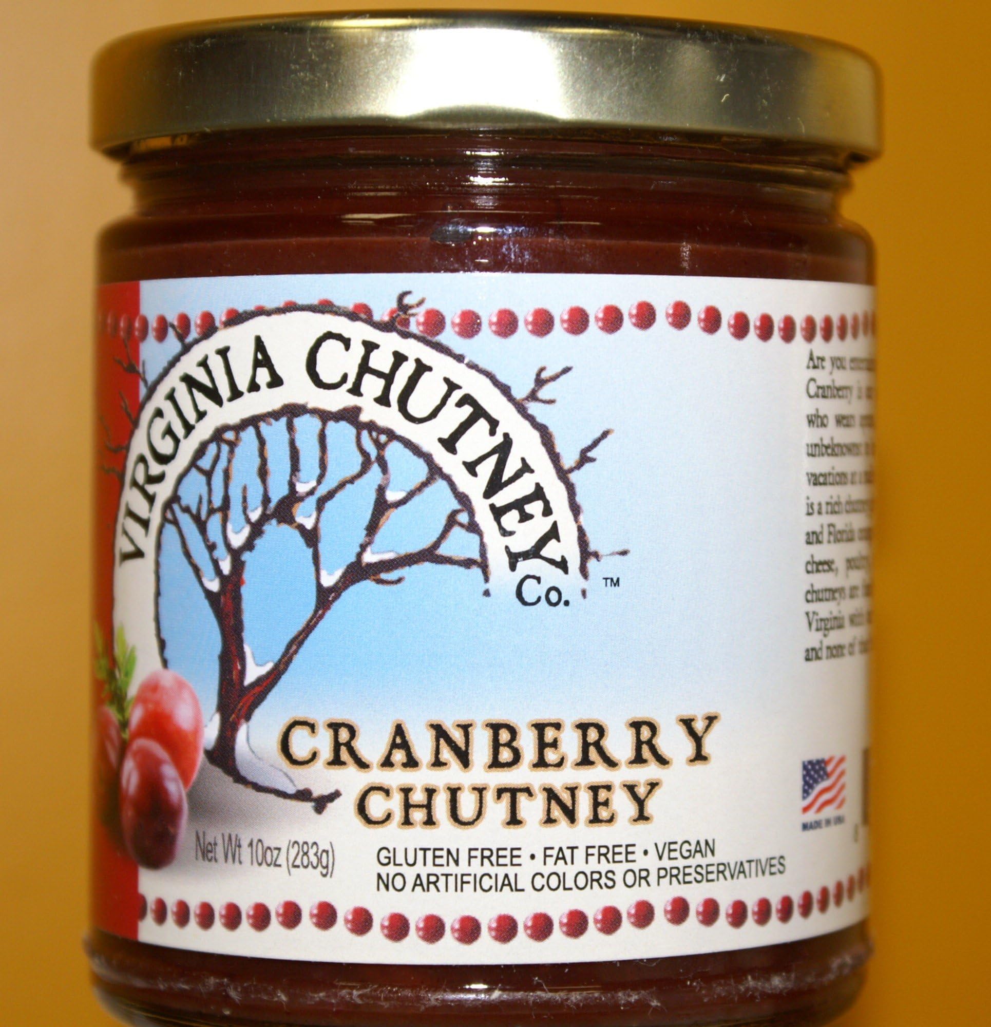 Cranberry Chutney - All Natural AWARD WINNING Chutney Made With Whole Fresh Fruits - 2 Pack (10 oz. per jar)