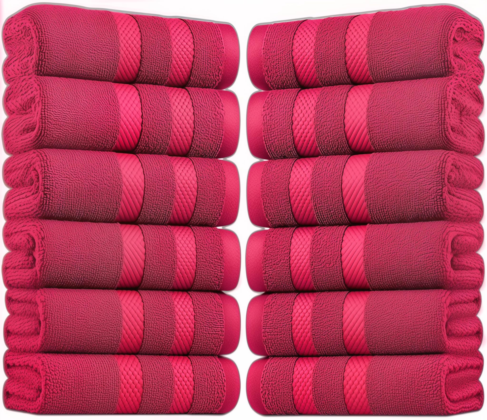 EDB Pack of 12 Large Bath Sheet Towels - 100% Egyptian Cotton Hotel Quality Big Jumbo Bath Towel – 75x150cm, 500-GSM - Highly Absorbent Quick Dry Gym, Spa, Saloon Towels (Pink)