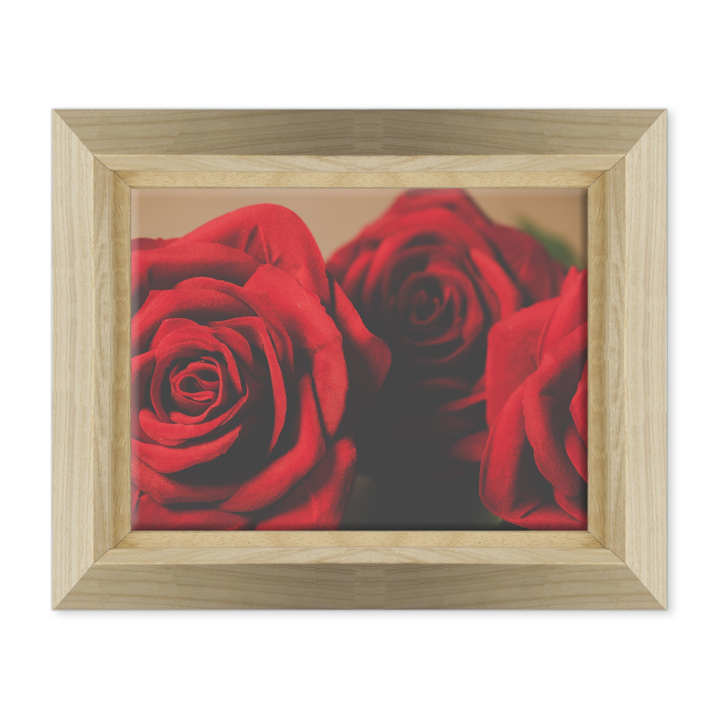ConKrea Cuadro sobre lienzo enmarcado – con marco – Rosas – Flores Roseto Rojo Rosa – Naturaleza Elegante – 30 x 40 cm – Estilo de diseño madera natural – (cód. 4768)