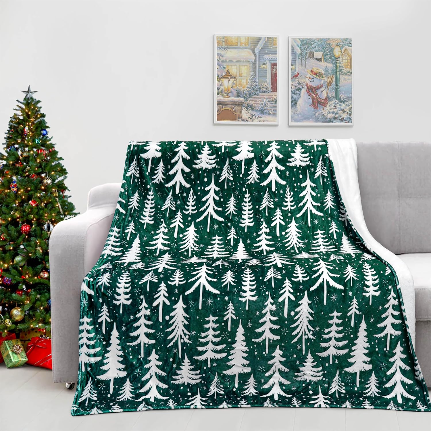 Christmas Tree Throw Blanket 50x60 Inch Merry Christmas Green Blankets Soft Lightweight Cozy Plush Blanket for Holiday Xmas Decor Gifts - Image 3