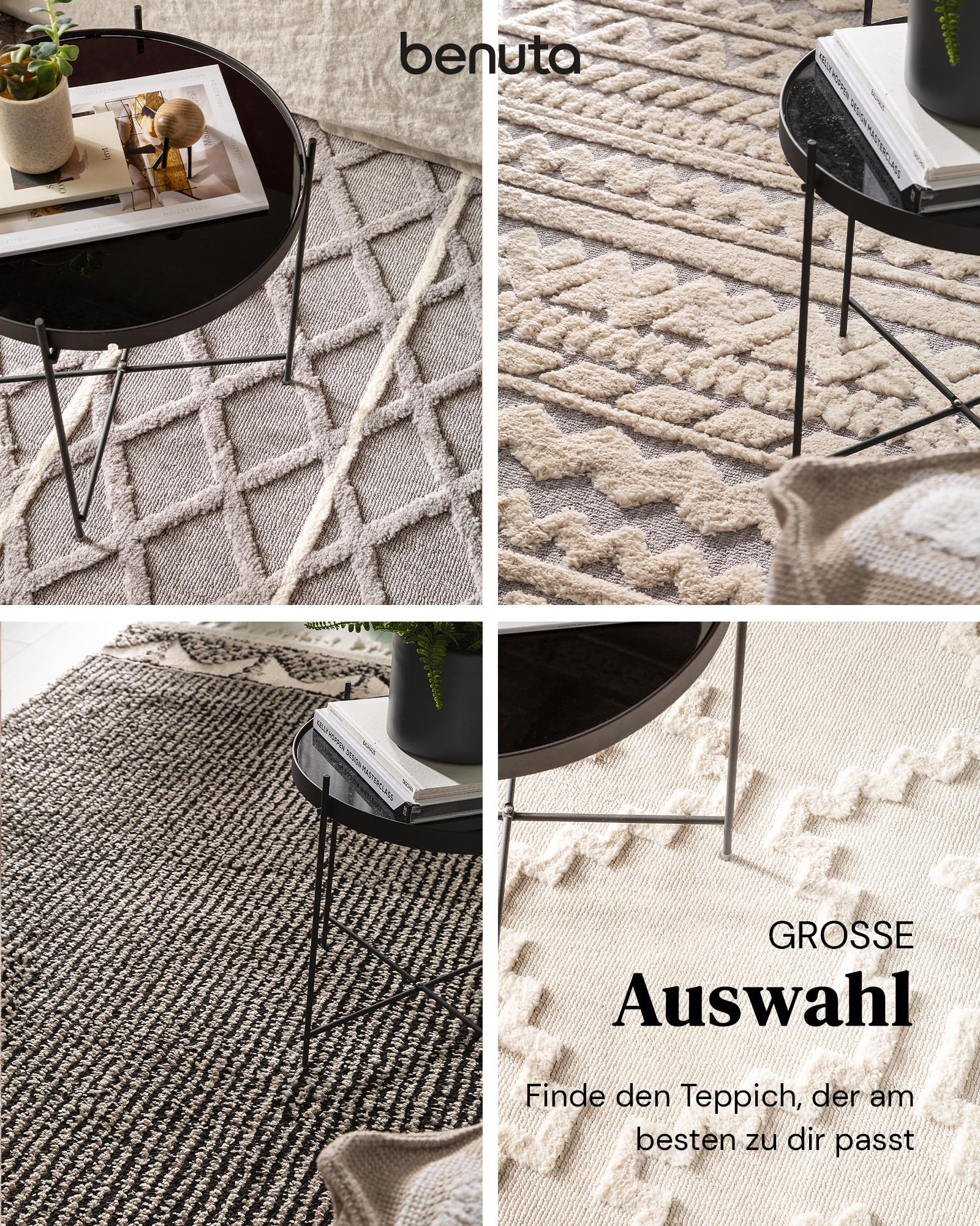 benuta Pop Teppich OYO - Creme 80x150 cm - Eleganter Boho Look Teppich für Schlafzimmer und Wohnzimmer - Maschinengewebt - Für Fußbodenheizung geeignet