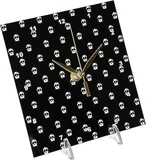 3dRose dc_6164_1 Desk Clock, Grey Skulls Print, 6 by 6-Inch