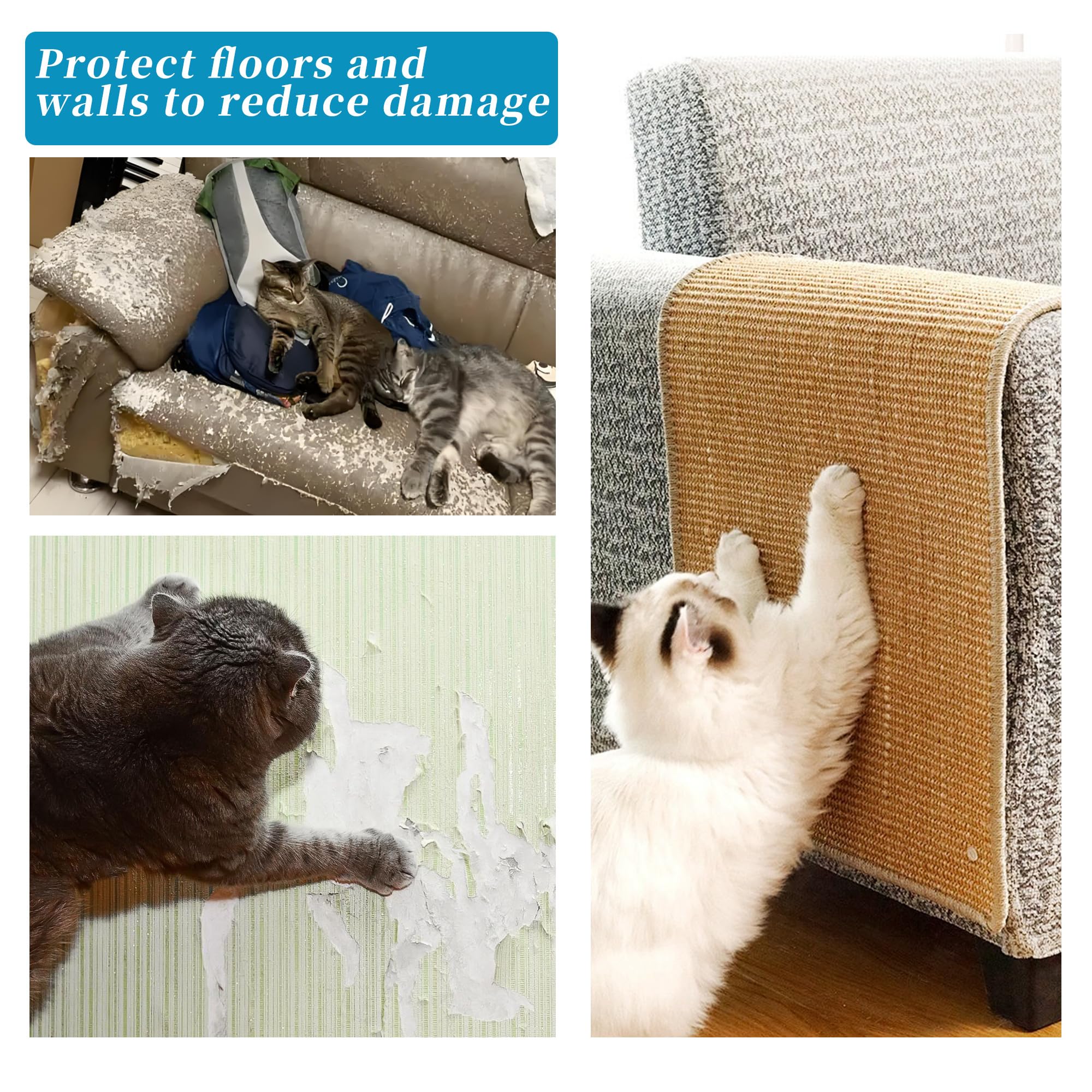 3-Piece Cat Scratching Mat Set, Robust and Durable, Cat Sisal Scratching Boards, 50 x 25 cm, Cat Scratching Board - Image 3