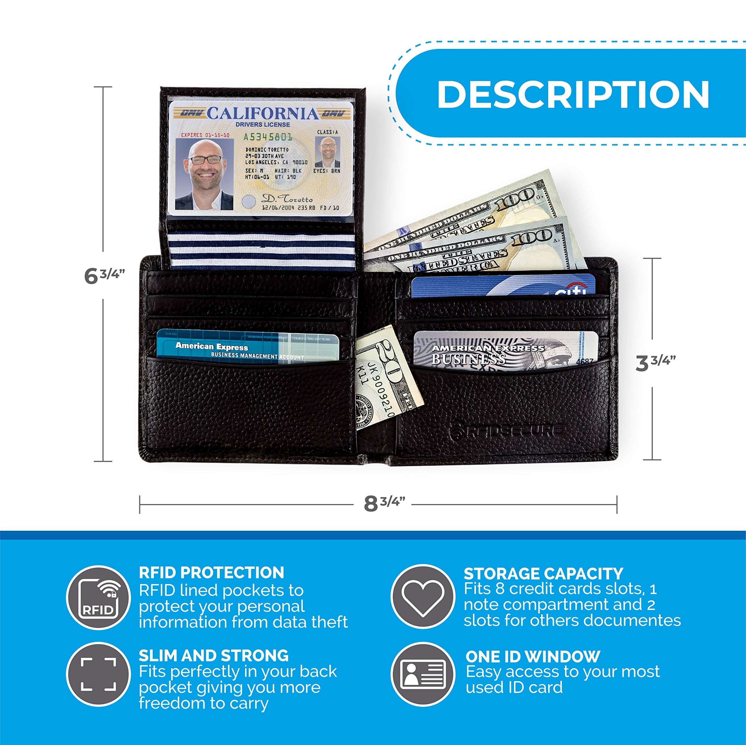 Cartera de piel auténtica con bloqueo RFID para hombre, excelente como plegable de viaje, protector de tarjeta de crédito, Cuero Guijarro, Cartera Rfid 2