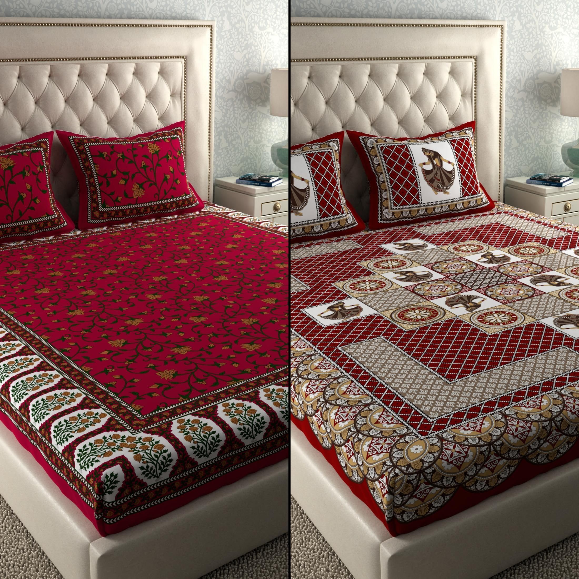 Jaipuri Cotton Bedsheets - 2 Double Sets with Pillow Covers -29