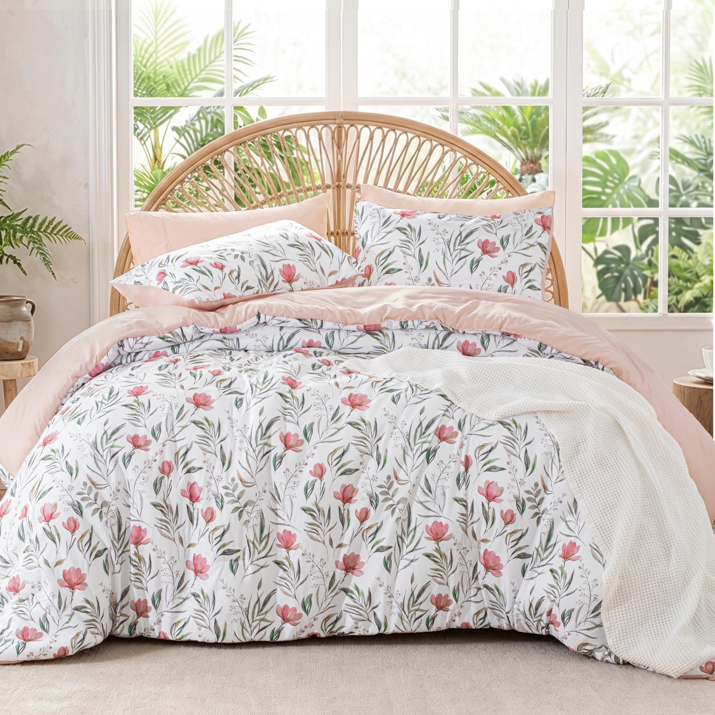 Exclusivo Mezcla Coverless Duvet Set with 2 Pillowcases, 7.5 Tog King Size Reversible Duvet All Seasons with Flower Pattern, Lightweight and Warm, Watercolor