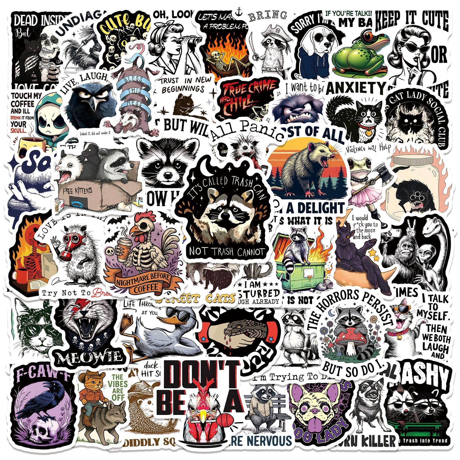 Lylsdsb Women's Funny Animal Stickers 50 Pcs Vinyl Cute Cartoon Raccoon Sticker For Laptop Skateboard Water Bottle Scrapbook Car Bike Guitar Luggage,Waterproof Motivational Animal Decals For Teens Girls