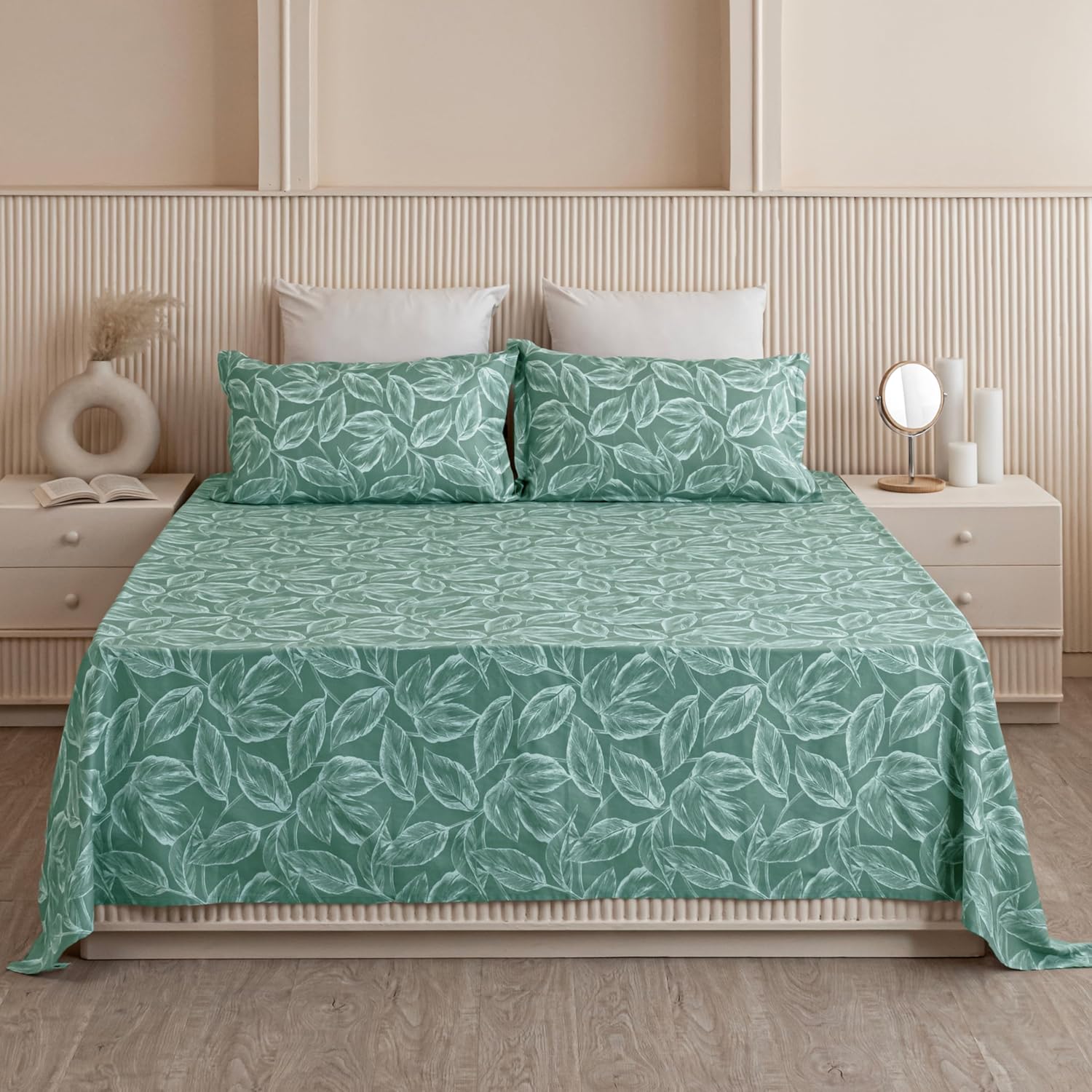 HOMEMONDE Double Bedsheet 84 x 90 Inch Premium Cotton 210 TC Luxurious Printed Flat Sheets with 2 Pillow Covers, Perfect for Home Decor & Gifting – Aqua Blue