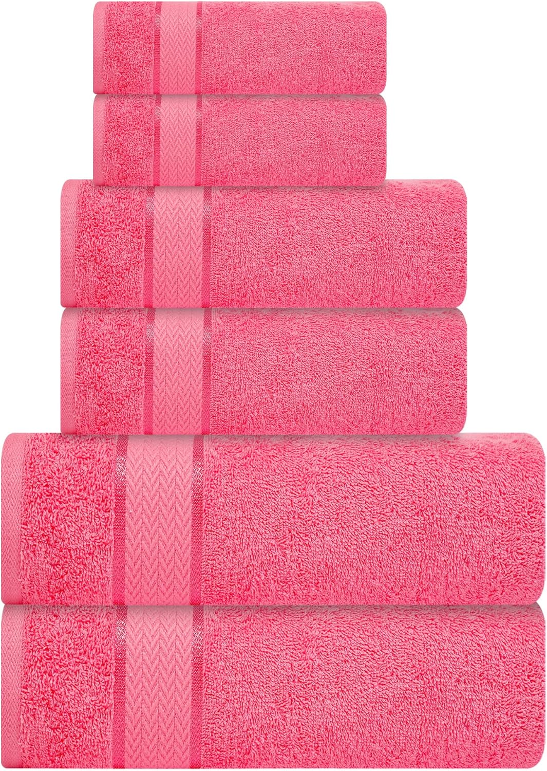 Bath Towels Set-100% Cotton-2 Towels, 2 Hand & Washcloths-Large, Quick Dry, Absorbent, Soft Plush-Home, Gym, Spa, Hotel, Pool, Shower -6 Piece Luxury Bathroom -Blush Pink