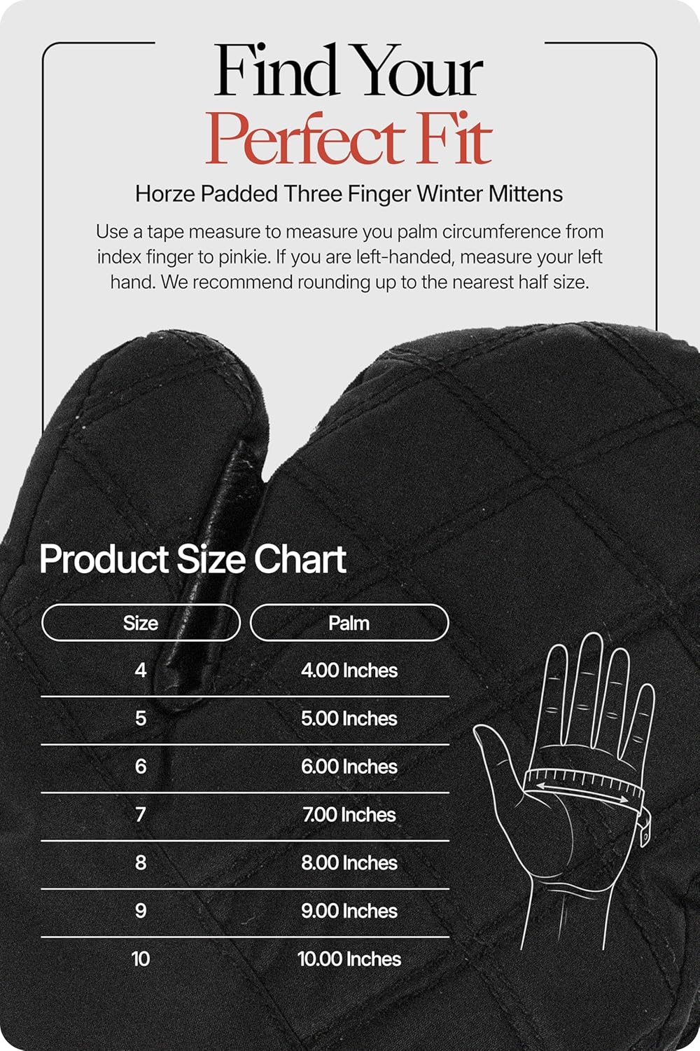HORZE Adult Padded Warm Winter 3-Finger Horseback Riding Equestrian Mittens for Extra Rein Grip