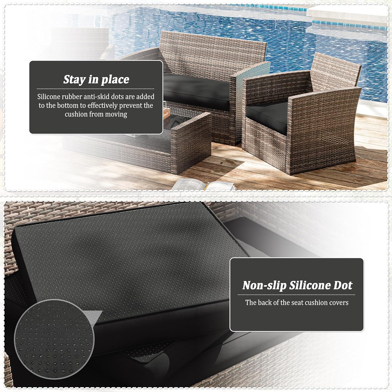 3 Pcs Outdoor Cushion Covers, Patio Cushion Covers Replacement Fit for 4-Seater Wicker Rattan Patio Set Chair Couch,36×18×2,18×18×2, Covers Only, Black